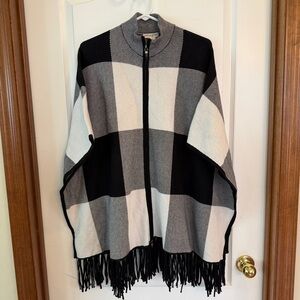 Christian Siriano Small/Medium Black and White Checkered Zip Up Poncho